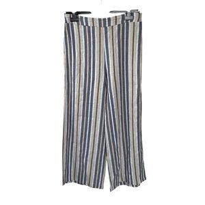 Gabby Isabella Blue and White Striped Wide Leg Cropped Linen Pants M